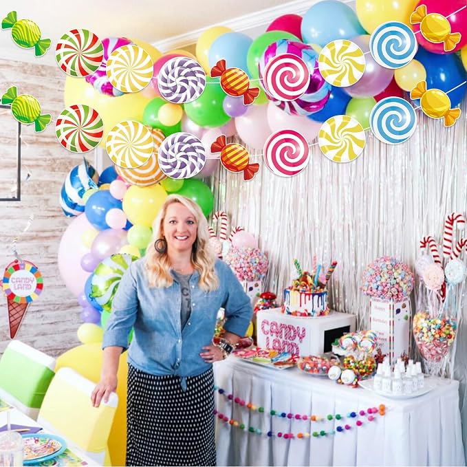 Vuzvuv 90Pcs 5In Candy Paper Cutouts with 180Pcs Glue Points,Candy Cut Outs Bulletin Board Decorations for Birthday Party Theme Decor Supplies
