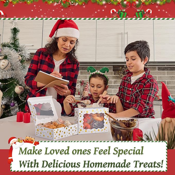 12Pcs Christmas Cookie Boxes with Window, 8"x6"x2.5" White Bakery Boxes for Cookie, Treat Boxes Pastry Boxes for Gift Giving, Chocolate Covered Strawberries, Dessert, Donut, Cupcakes Muffins
