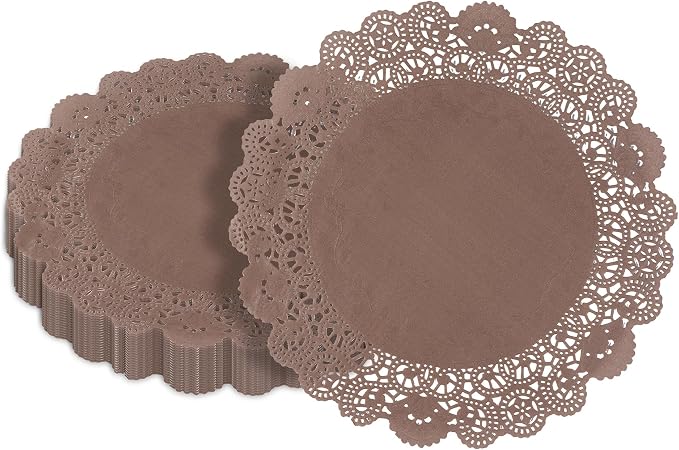 Restaurantware-Pastry Tek 12 x 12 Inch Paper Lace Doilies, 4000 Disposable Table Doilies - Elegant Lace Finish, Long Lasting, Brown Paper Placemat, for Pastries, Cupcakes, Desserts