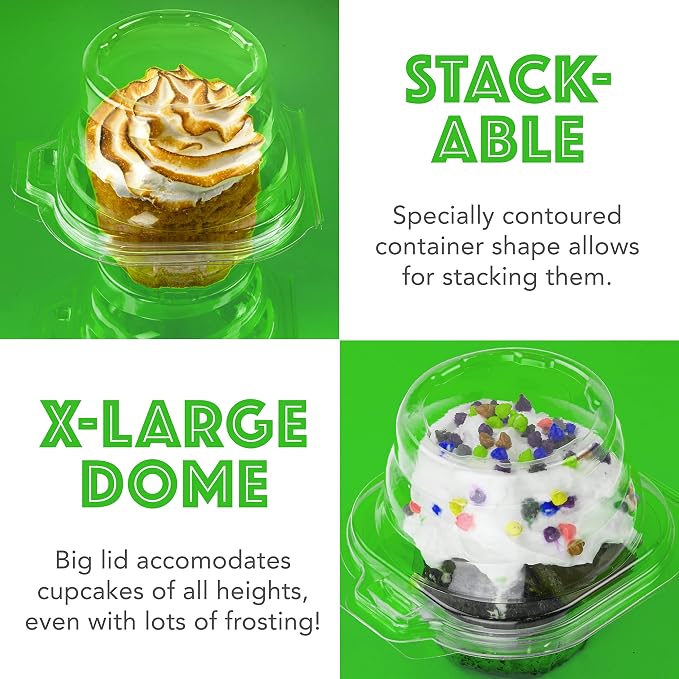 Green Direct Clear Cupcake Individual Containers | Stackable Cupcake Holders With Lid | Airtight Cupcake Boxes Disposable BPA Free Pack of 50
