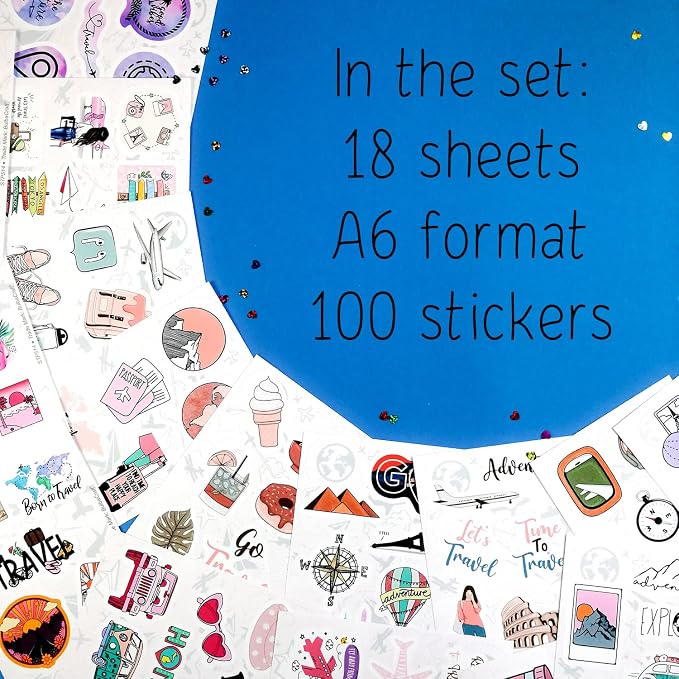 BulbaCraft 100Pcs Cute Travel Stickers for Women, Travel Stickers for Water Bottles, Notebook, Laptop, Luggage Decals for Suitcases, Travel Journal Decals, Gifts for Women & Men