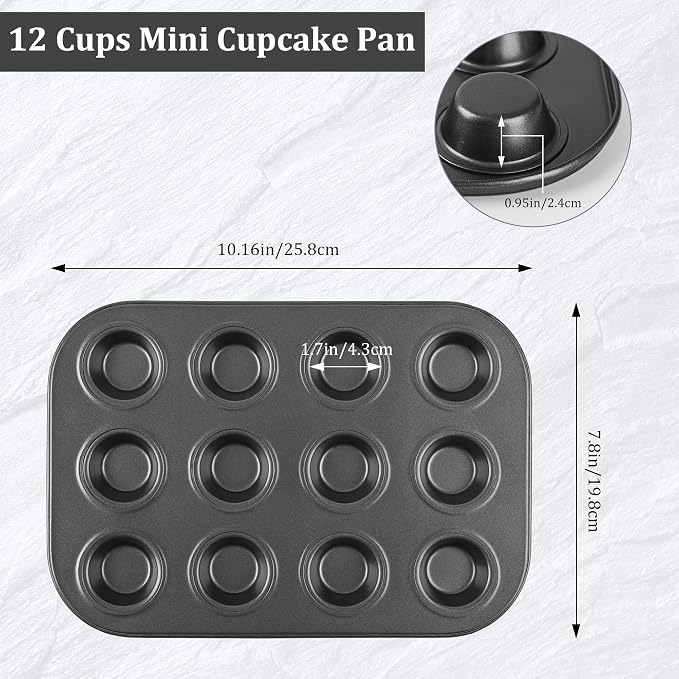 Mini Muffin Pan 2-Pack, Premium Small Cupcake Pans, Carbon Steel 12-Cup Muffin Tin, Versatile Non-Stick Bakeware