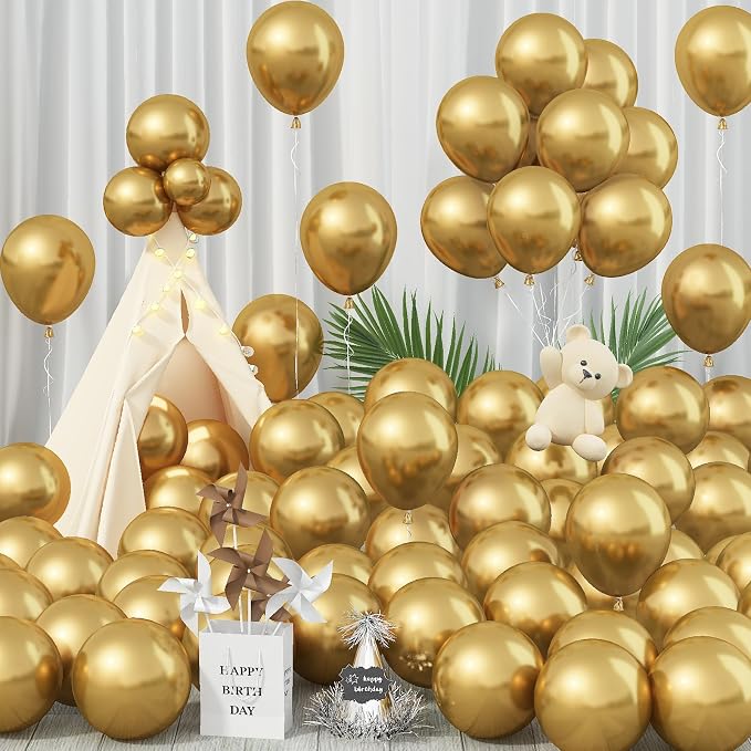 Jobkoo Gold Balloons 12 Inch 100 Pack, Metallic Gold Balloons Chrome Gold Metallic Balloon Shiny Matte Golden Latex Balloons for Birthday Graduation Anniversary Baby Shower Wedding Party Decorations