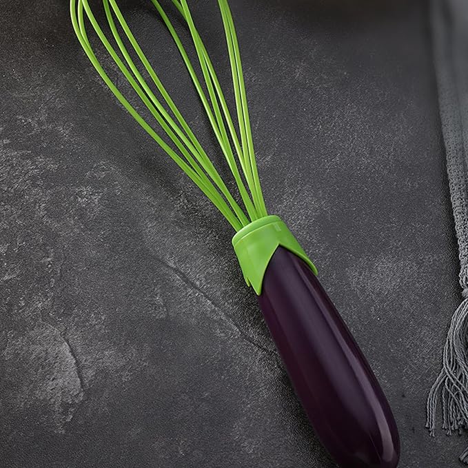 Convenient Design Egg Beater Ergonomic Barrel Grip Whisk Twist 2-in-1 Collapsible Silicone Coated Steel Wire Comfortable Mixing Easy Eggplant