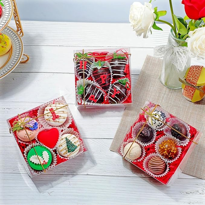 50Pack Full Clear Bakery Boxes - 5x5x2 Inches Chocolate Covered Strawberries, Mini Cake, Cookie, Macaron, Pie & Cakesickle Boxes