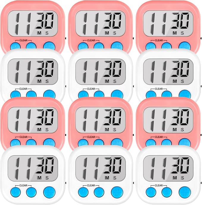 Timer for Kids Teachers Digital Kitchen Timers for Cooking Large Magnetic Classroom Timer 12Pack-White Pink