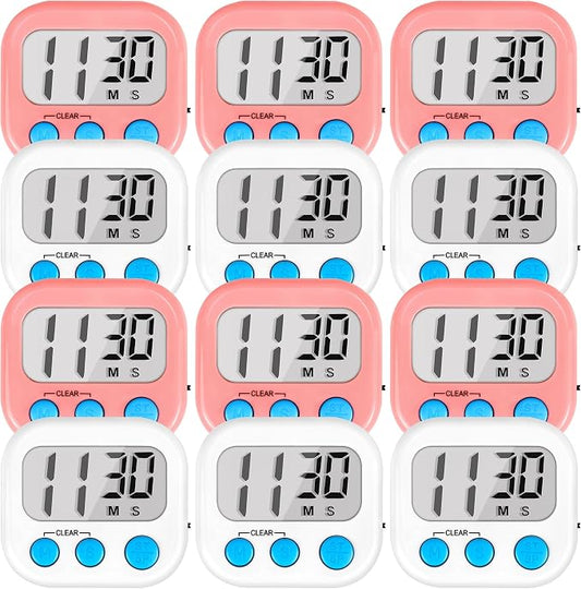 Timer for Kids Teachers Digital Kitchen Timers for Cooking Large Magnetic Classroom Timer 12Pack-White Pink
