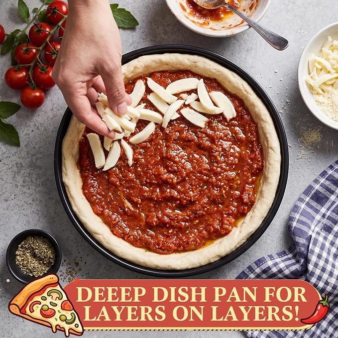 Mifoci 3 Pack Chicago Style Deep Pizza Pan, 10/12 / 14 Inch Nonstick Round Pizza Pan for Oven Carbon Steel Bakeware for Cookie Cakes, Thick Crust Pizzas Oven Safe Trays