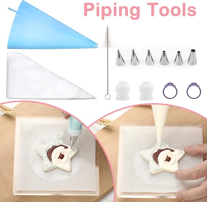 Kasmoire 188pcs Cookie Decorating Supplies Kit(ALL-IN-ONE),with 12pcs holiday cookie cutter,Mixing Tools,Piping Tools,Decorating Tools and 100pcs Cookies Bags for Beginners and Decorator