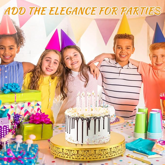 Wenqik 16 Inch Gold Cake Stand Set Metal Round Cupcake Dessert Stand with Cake Cutting, Flower Spatula Wedding Cupcake Pastry Display Candy Holder Display for Wedding Party Birthday Baby Shower