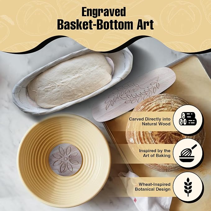 Orave Sourdough Starter Kit - 13-Piece Bread Baking Supplies with Auto-Vented Glass Jars, Round and Oval Banneton Proofing Baskets, Bread Lame, Dough Whisk and Scraper
