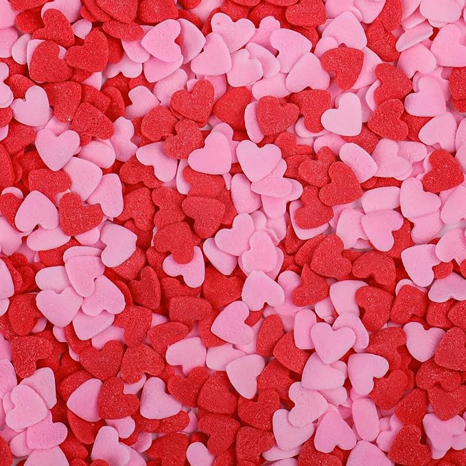Heart Sprinkles For Cake Decorating, Red and Pink Edible Heart Shaped Sprinkles, Christmas Valentines Sprinkle Candy for Baking, Ice Cream, Cookies, Cupcake Topper