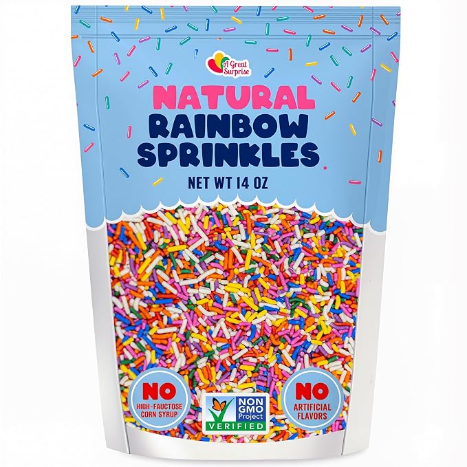 Rainbow Sprinkles – 14 oz Naturally Colored Jimmies for Cakes & Cupcakes | Dye Free Vegan, Non-GMO Dessert Toppings for Ice Cream, Cookies, Cupcakes, Cake Decorating