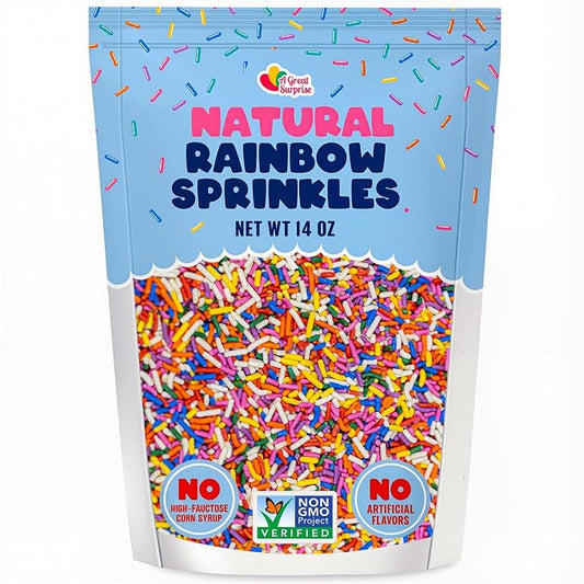 Rainbow Sprinkles – 14 oz Naturally Colored Jimmies for Cakes & Cupcakes | Dye Free Vegan, Non-GMO Dessert Toppings for Ice Cream, Cookies, Cupcakes, Cake Decorating