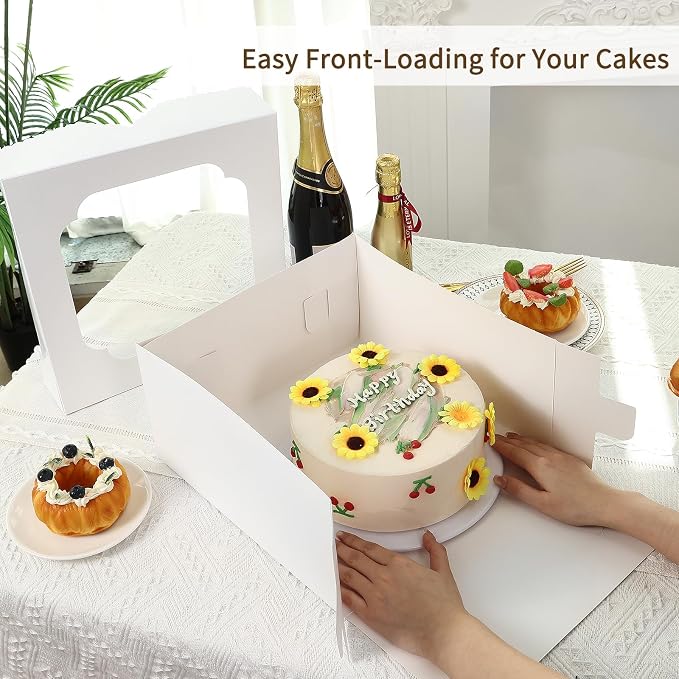 Moretoes 24pcs Cake Boxes, 12x12x6 Inch Square Bakery Boxes with Window Cajas Pasteles for Valentine's Day, Mother's Day, Pastries, Chocolates, Cookies, Pie, Birthday Party, Wedding