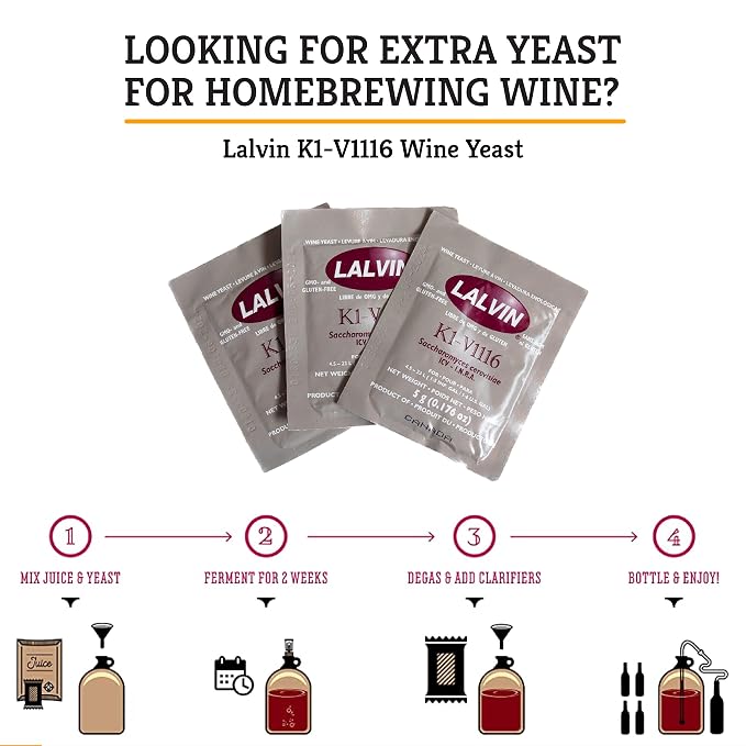 Craft A Brew - Lalvin K1-V1116 Wine Yeast - Neutral Dry Wine Yeast - For Traditional or Fruit Wines - Ingredients for Home Fermenting - Wine Making Supplies - 12 Pack