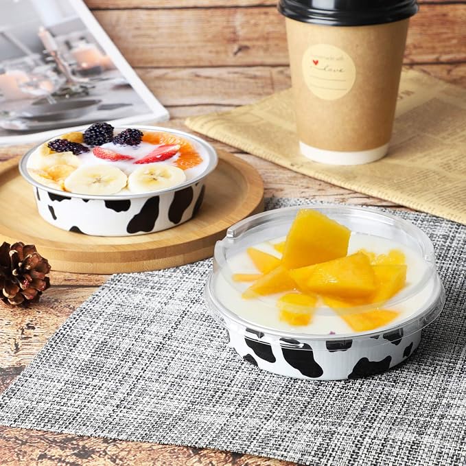 Beasea 4 Inch Pie Tins with Lids, 50 Pack 8 Oz Mini Tart Pan Disposable Pie Tins, Black White Aluminum Foil Flat Baking Cups Round Muffin Container for Mini Cheesecake Tart Quiche