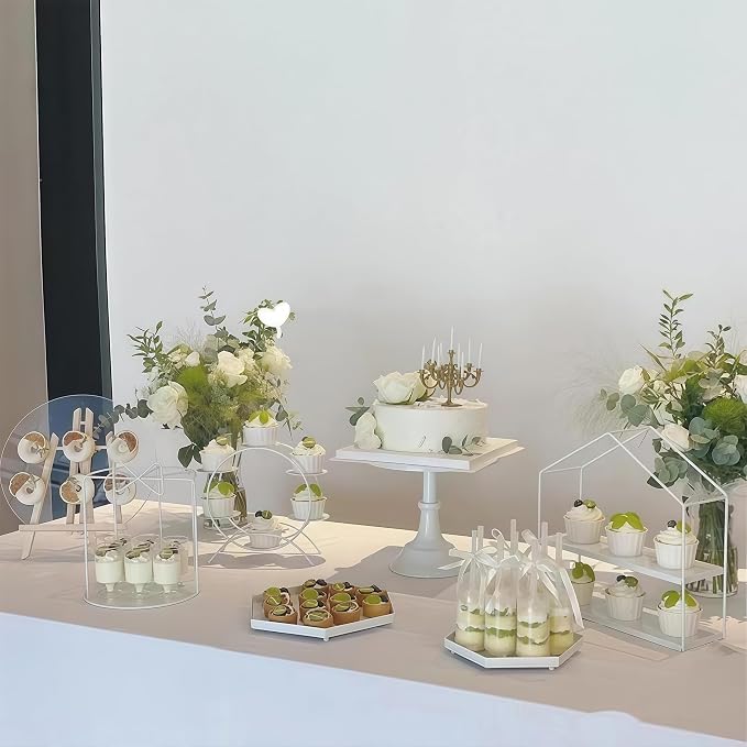 3pcs Metal Cake Stand Set 8''10''12'' Dessert Table Display Perfect for Baby Shower Wedding Birthday (white)