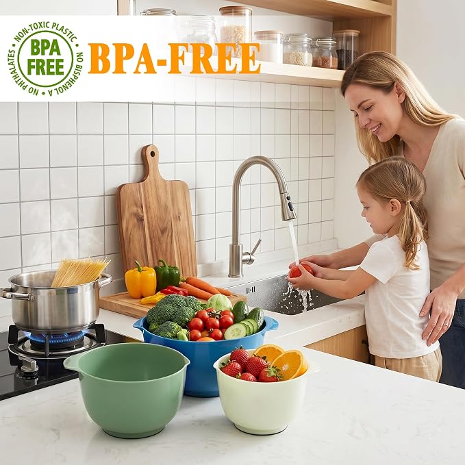 BoxedHome Classic Mixing Bowl Set, BPA Free Plastic, Microwave and Dishwasher Safe, 4.5 quarts (Sapphire)