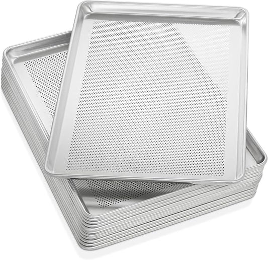 GRIDMANN 18" x 26" Commercial Grade Perforated Aluminum Baking Sheet Pan, Full Size Baking Tray - 12 Pans