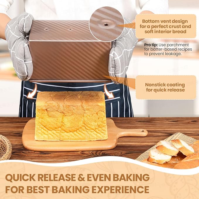 Yupjlia Pullman Loaf Pan with Lid, Premium 1 lb Dough Sandwich Nonstick Bread Pan with Lid for Homemade Bread, Heavy Duty Carbon Steel Corrugated Pullman Toast Box with Cover for Baking, Bakeware