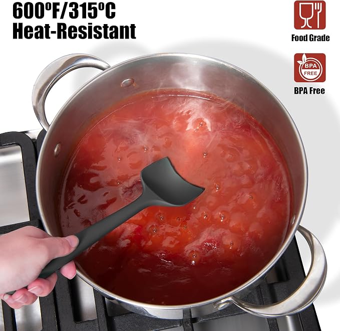 Heat Resistant Silicone Spoon Spatulas, Doosu 600°F High Temp Flexible Cooking Spoons Kitchen Spoonula Scratch-Proof for Mixing Stirring Scraping Serving Non-Stick Cookware (Set of 3, Black)