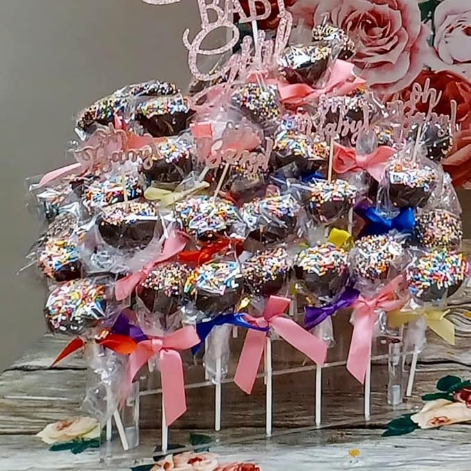 Frcctre 3 Tier Acrylic Cake Pop Display Stand, 56 Holes Clear Acrylic Lollipop Holder Square Cupcake Dessert Candy Holder for Wedding Baby Shower Birthday Parties Anniversaries