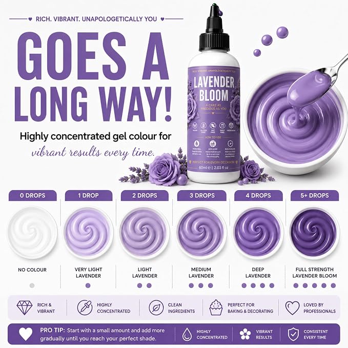 Confect Lavender Bloom Gel Food Coloring – Highly Pigmented Gel Based Food Color for Buttercream, Cakes, Cookies & Baking – 60mL / 2 FL OZ