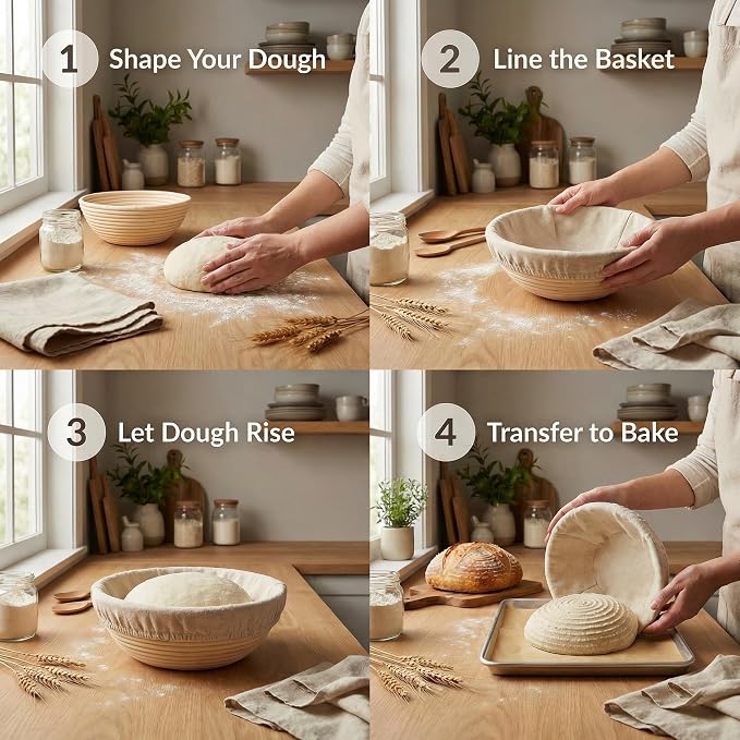 8 PCS Bread Proofing Basket Cloth Liner (6 Round) & 2 Sourdough Starter Jar Covers, 10 Inch Reusable Banneton Basket Cover for Sourdough Baking, Reusable Dough Bowl Liner (Round)