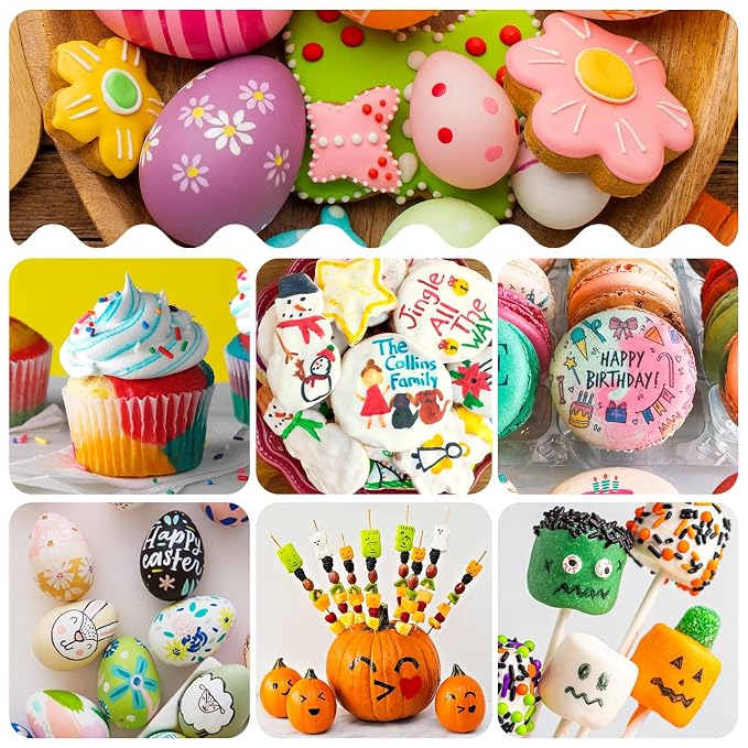Jewem Edible Markers for Cookie Decorating, 12Pcs Food Coloring Pens, Double Sided Food Grade Pens with Fine & Thick Tips for Decorating Fondant, Cakes, Cookies, Frosting, Macaron, Dessert Decorating