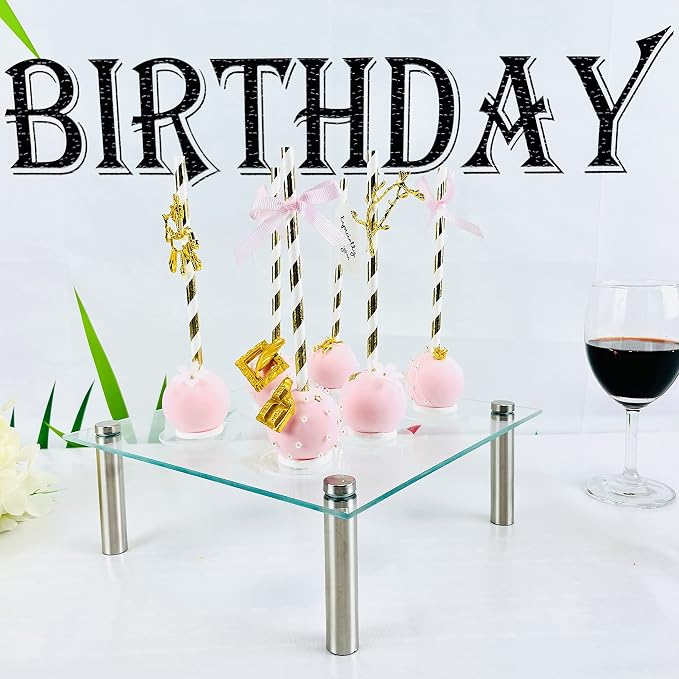 3 Pcs Square Tempered Glass Cake Stands Set 8 10 13 Inch Cupcake Display Stand Plate for Dessert Table Serving Platter