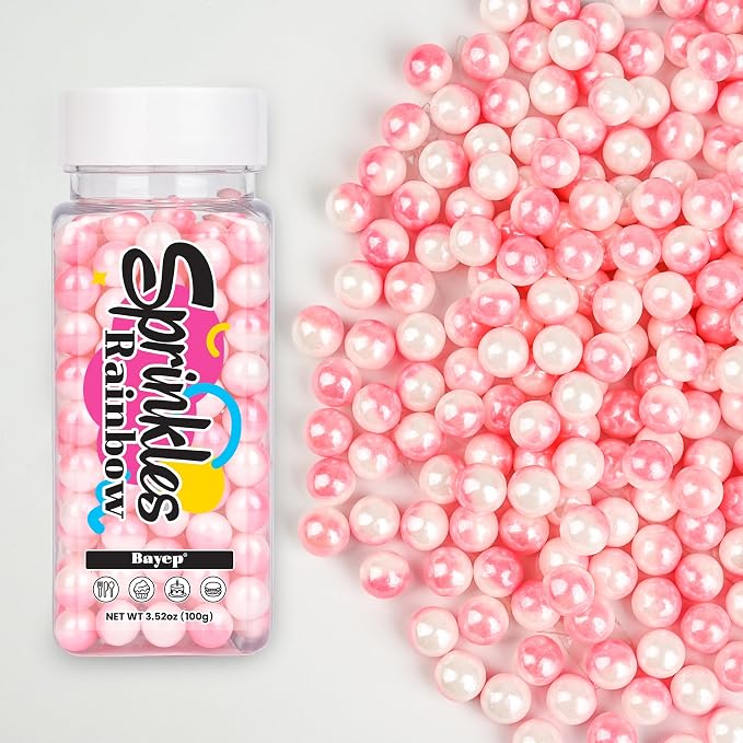 Edible Pearls for Cake Decorating Pink & White Sprinkles for Cookies, Baking, Ice Cream, Cupcake Topper Pearl Sprinkles Perfect for Wedding Party Valentines Christmas Holiday Supplies 3.52 Ounce