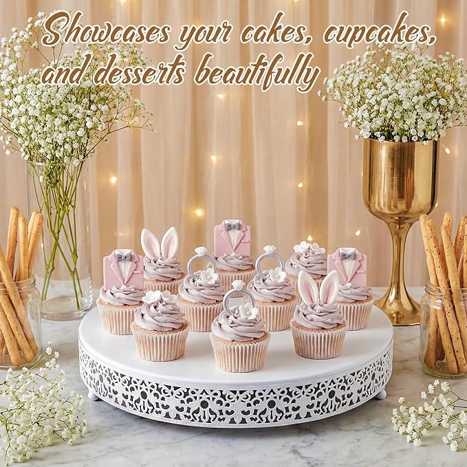 Wenqik 16 Inch White Cake Stand Set Metal Round Cupcake Dessert Stand with Cake Cutting, Spatula Wedding Cupcake Pastry Display Candy Holder Display for Wedding Party Birthday Baby Shower(Classic)
