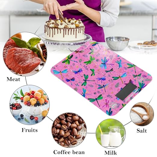 Food Scale Kitchen Scale Food Weight Scales Digital Weight Grams and Ounces Small Electronic Food Scale for Baking Cooking Deep Pink Dragonflies and Leaves
