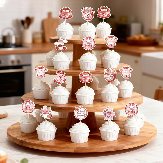 36 Pack Baby Shower Cupcake Toppers Double SidedBaby Bear Socks Clothes Strawberry Cupcake Picks A Berry Sweet Baby On The Way Cake Decorations for Gender Reveal Birthday Party Supplies