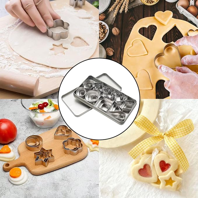 30Pcs Mini Cookie Cutters Set with Box, Small Stainless Steel Geometric Shape Cookie Cutters, Clay Cutters for Kids