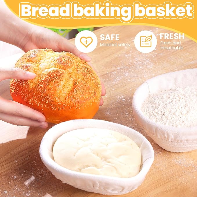 Honeydak 6 Pcs Cotton Rope Banneton Bread Proofing Basket Sets Round Sourdough Bowls with Two Liners for Artisan Sourdough Bread Making Handmade Kitchen Professionals(6.5",White)