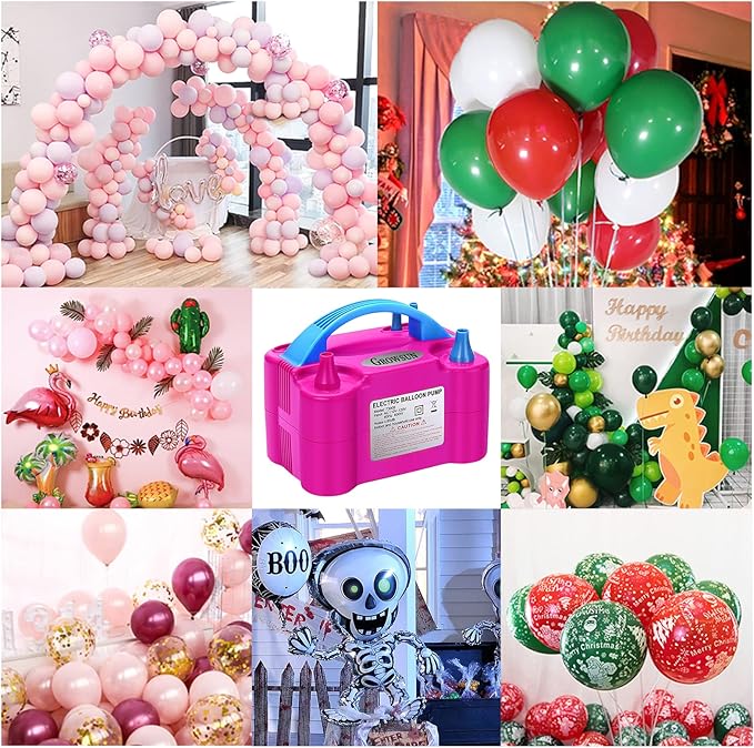 Growsun Electric Balloon Pump Air Inflator Portable Automatic Dual Nozzle Balloon Blower 110V 600W for Birthday Baby Shower Balloons Party Decorations