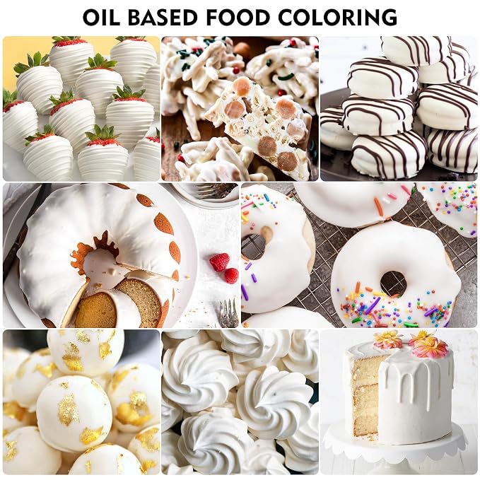 Oil Based Food Coloring - Vibrant Food Coloring for Chocolate, Candy Melts, Baking, Cake Decorating - Upgraded Edible Food Color Dye for Icing, Fondant,Butter, Cookie, DIY Crafts - 2 Fl.oz/Bottle (White)