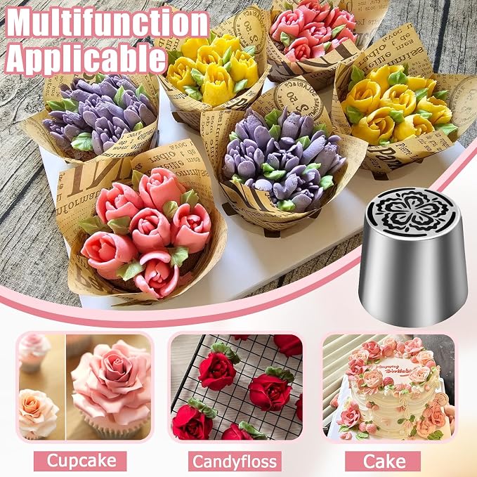 Jiozermi Extra Large Russian Piping Tip, Stainless Steel Flower Frosting Tip Icing Nozzle Floral Icing Nozzle for Birthday Cake Cupcake Decorating Frosting, Cream Baking Cookie DIY, SL45