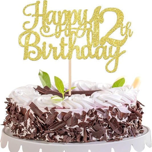 1 PCS Happy 12th Birthday Cake Topper Gold Glitter Cheers to 12 Years Birthday Cake Pick 12 Fabulous Cake Decoration for Happy 13th Birthday Theme Party Decorations Supplies
