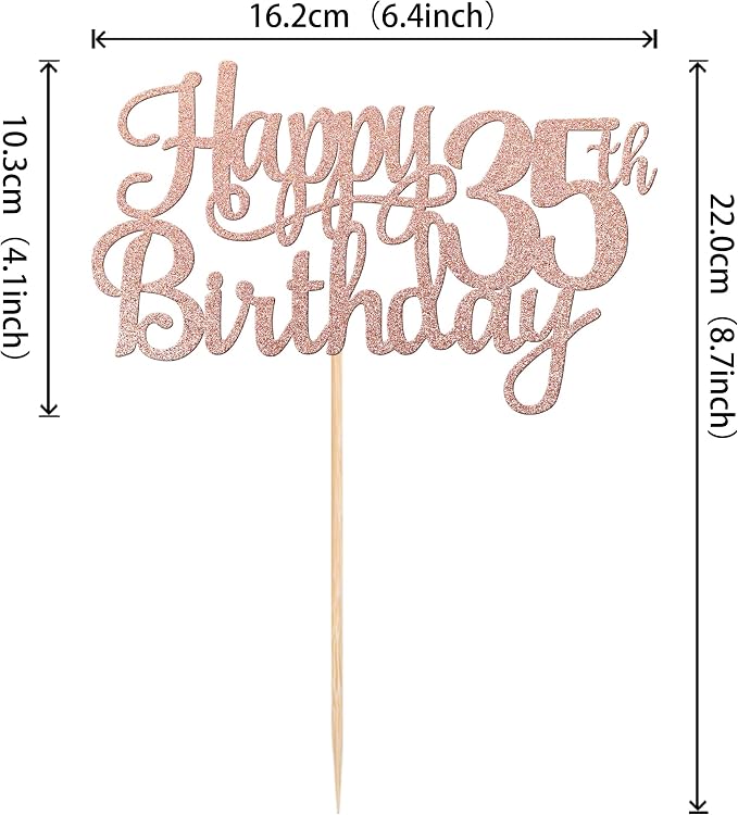 1 PCS Happy 35th Birthday Cake Topper Glitter Cheers to 35 Years Birthday Cake Pick 35 Fabulous Cake Decoration for Happy 35th Birthday Theme Party Decorations Supplies Rose Gold