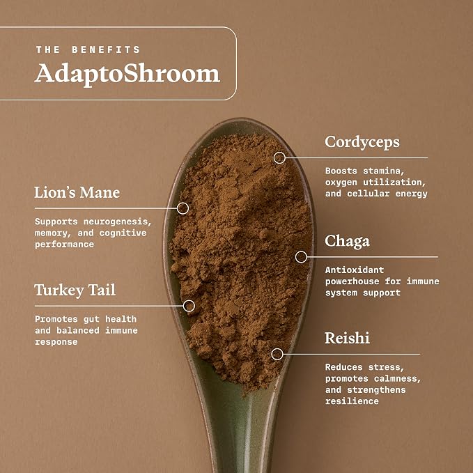 Ultra Life Sport - AdaptoShroom 7 Adaptogenic Mushrooms - Organic Mushroom Supplement - Cordyceps, Lion’s Mane, Chaga, Turkey Tail, Maitake, Shiitake, & Reishi - Immunity Support Adaptogen Drink