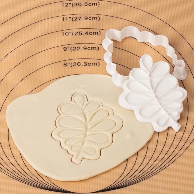 Wedding Cookie Cutters Oak Leaf with Plunger Stamps Handle Holiday PLA Cake Shapes Baking Molds Gifts for Kids Party 3.5" Kitchen Cake Supplies