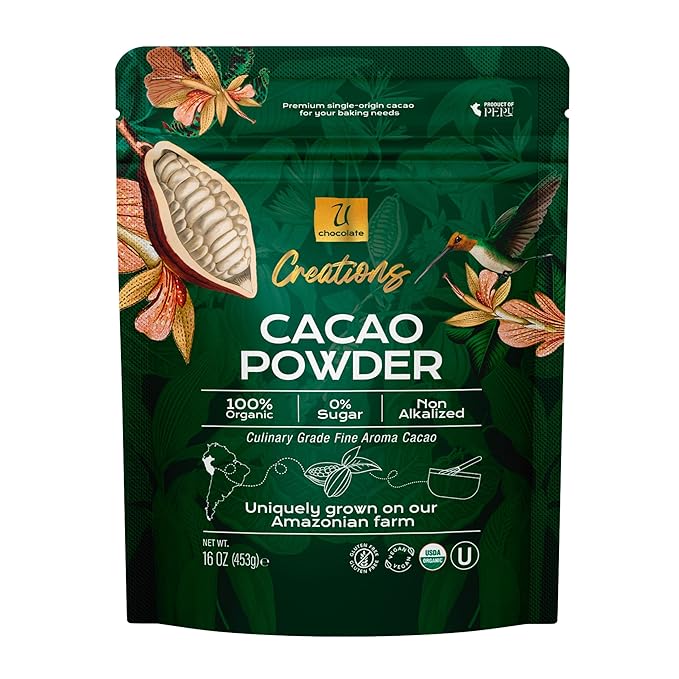 U Chocolate Organic Cacao Powder, Unsweetened & Unalkalized – Fresh from our Farm – Vegan, Allergen-Free, Single-Origin for Baking & Smoothies – 16 oz