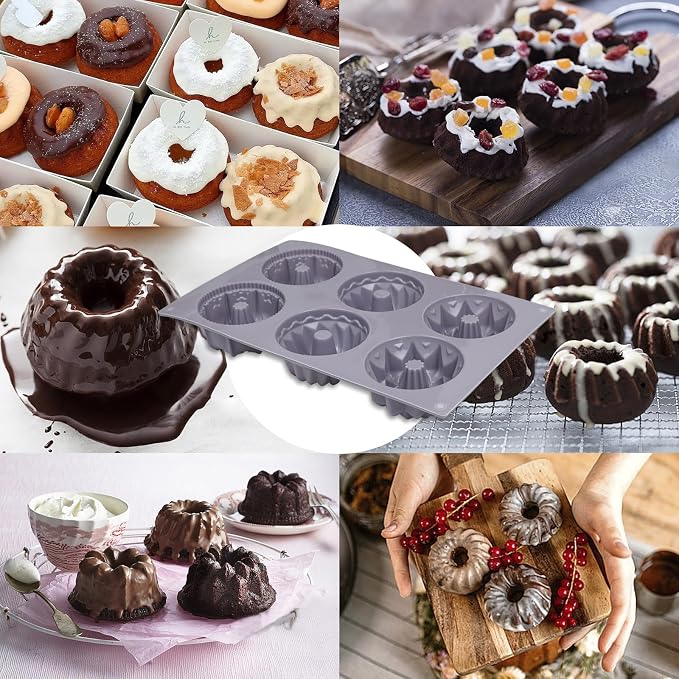 3Pcs Mini Fluted Tube Cake Pans for Baking, 6-Cavity Silicone Cake Pan Nonstick, Silicone Cake Mold for Cupcakes, Donuts, Cornbread, Brownies, Jellies