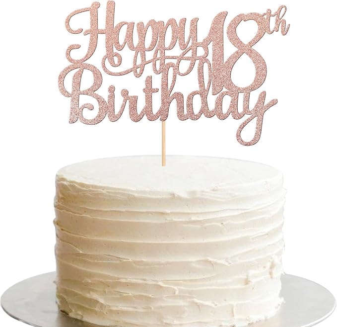 1 PCS Happy 18th Birthday Cake Topper Glitter Cheers to 18 Years Birthday Cake Pick 18 Fabulous Cake Decoration for Happy 18th Birthday Theme Party Decorations Supplies Rose Gold