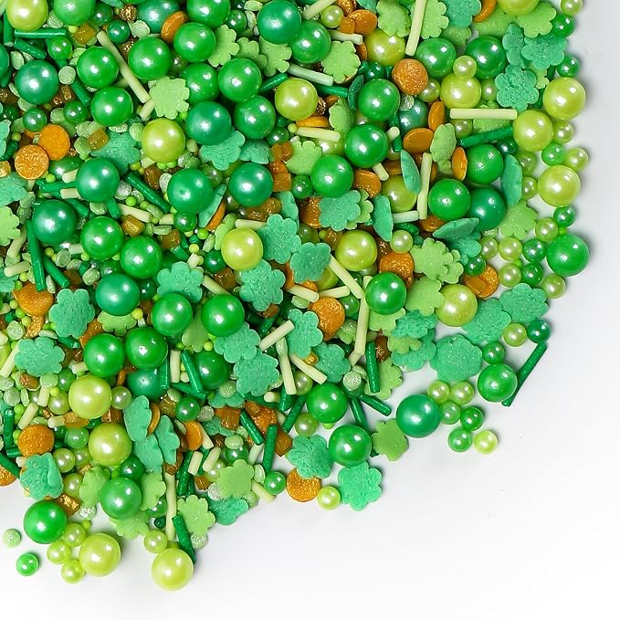 St Patrick's Day Sprinkles, Green Shamrock Sprinkles for Cake Decorating, Edible Sprinkle Mix for Baking, Ice Cream, Cookies, Cupcake Topper, 3.53oz
