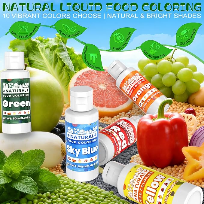 Yellow Natural Food Coloring - 50ml Plant Based Food Dye, No FD&C & Artificial Dyes, Gluten-Free, Food-Grade, Vibrant Liquid Colors for Icing, Baking, Cake Decorating, Frosting, Fondant, Slime - 1.69 Fl.Oz Bottles