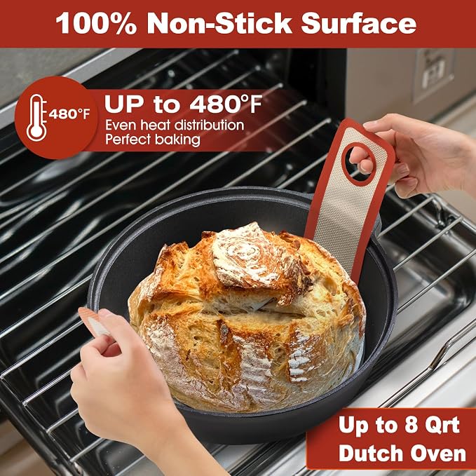 Silicone Bread Sling Oval and Round - Non-Stick & Easy Clean Reusable Oval Silicone Baking Mat for dutch oven. With Long Handles Sourdough Bread Baking mat tools supplier Liner,2 Brown Set